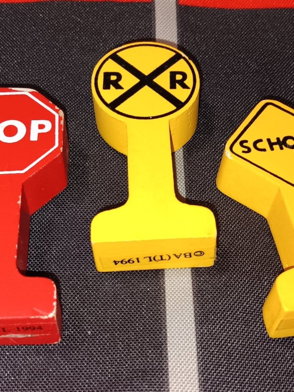 Thomas Wooden Railway Train Track Signs Stop Railroad Crossing School 1994